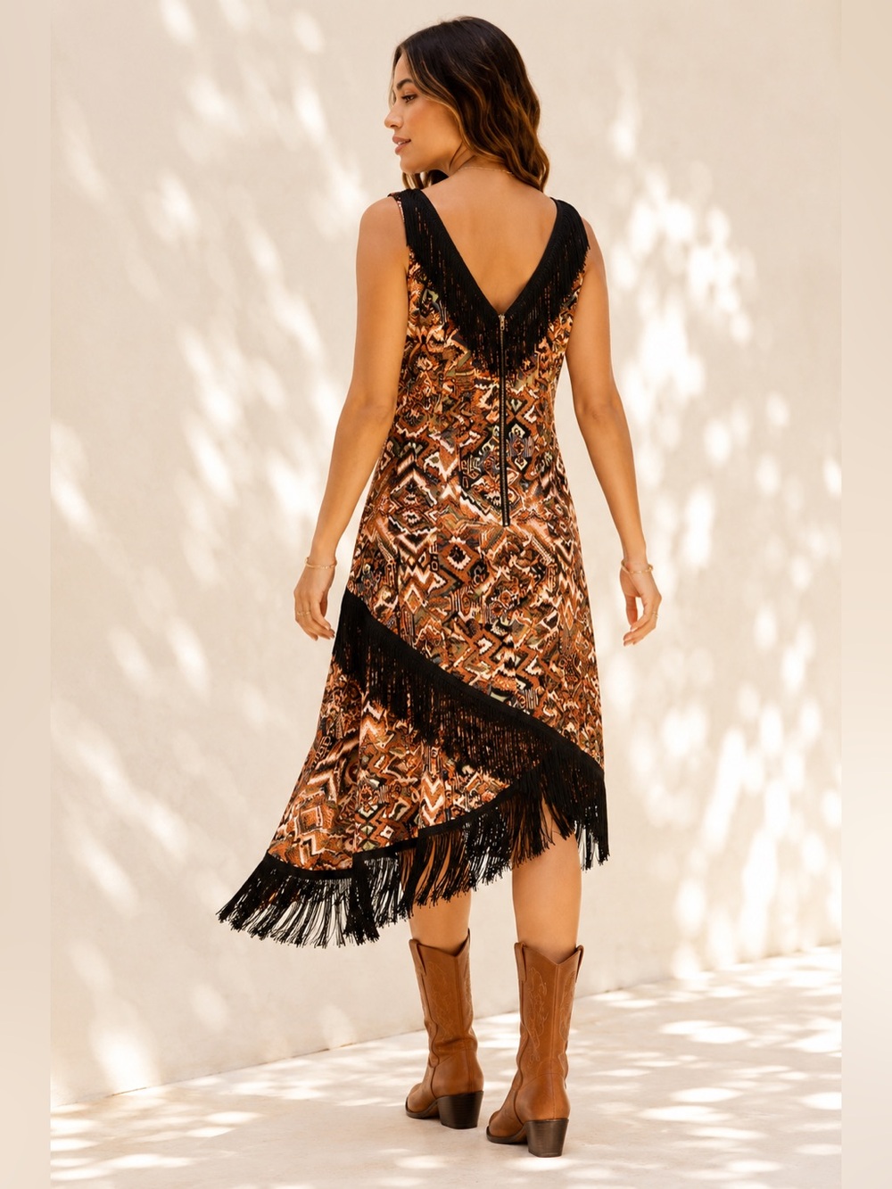 Y2K Southwestern Fringe Midi Dress Native Print Statement mblm Size 4X